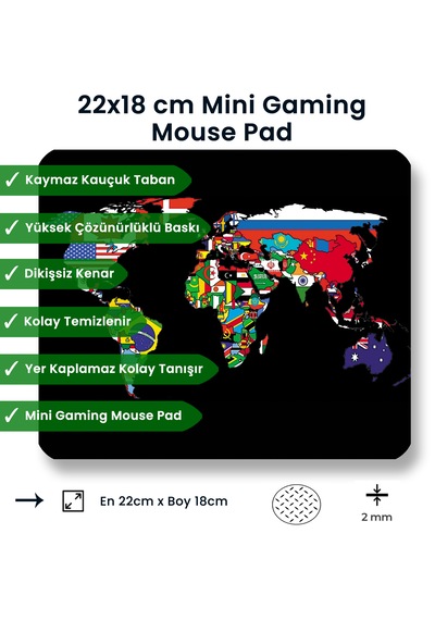World Map Flags 22x18cm Mp532218 İlyuka Mini Boy Gaming Mousepad