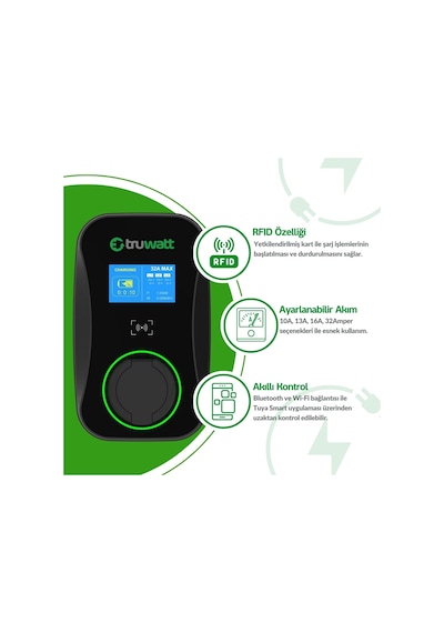 Truwatt Ztd701 22kw Duvar Tipi Elektrikli Araç Şarj Cihazı 32a/380v