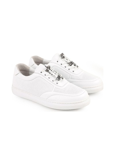 Libero L086.901 Hakiki Deri Baskılı Kauçuk Taban Aksesuarlı Kadın Sneaker Beyaz