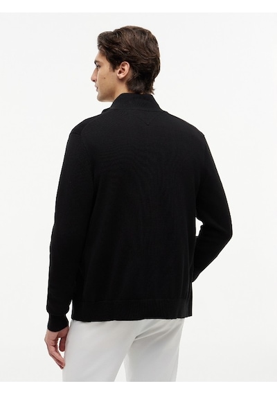 Tommy Hilfiger Essentıal Cotton Zıp Thru Erkek Siyah Kazak - Mw0mw36517