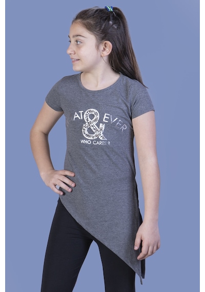 Toontoy Kids Toontoy Kız Çocuk T-shirt What Baskı Antrasit