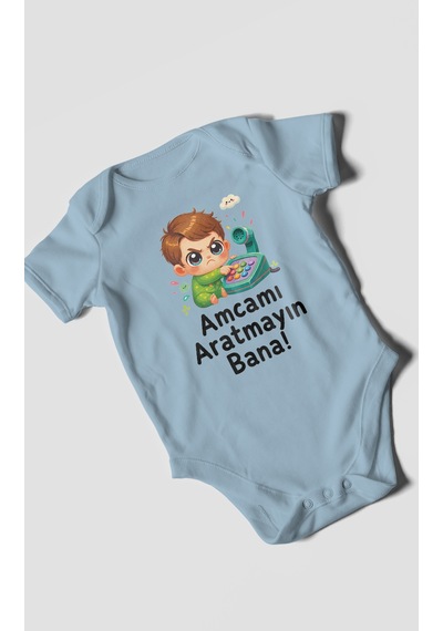 Morivokids Amcamı Aratmayın Bana Kısa Kollu Bebek Body %100 Pamuk Bebe Mavisi