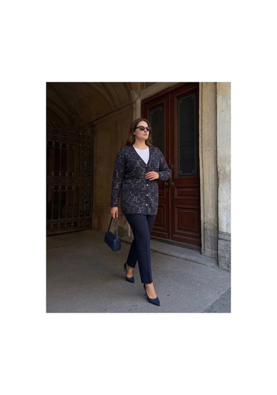 Onno Style Women Kalp Desenli Klasik Triko Düğmeli Ceket Lacivert