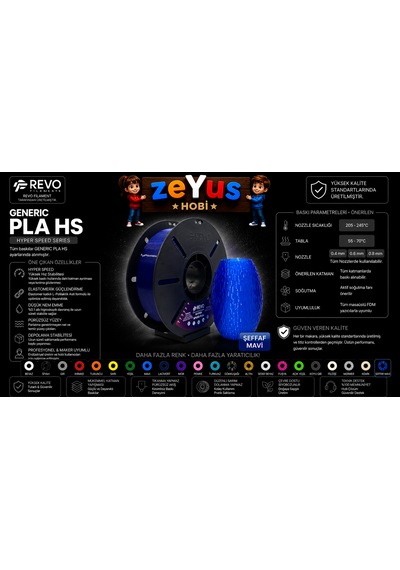 Generic Pla Hs Hyper Speed Filament Şeffaf Mavi 1.75 Mm 1000 Gr