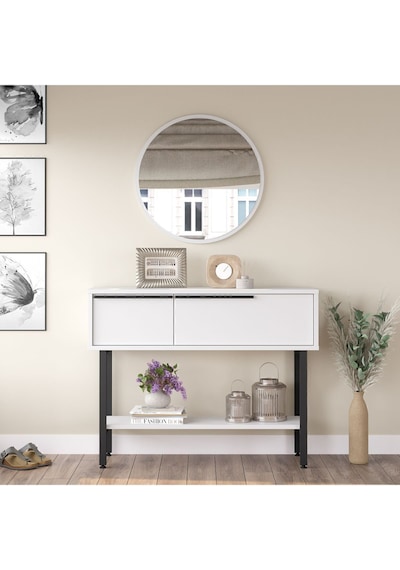 Bohem Dresuar 100cm Aynalı Kapaklı Metal Ayaklı Beyaz Boh12-w Kahverengi
