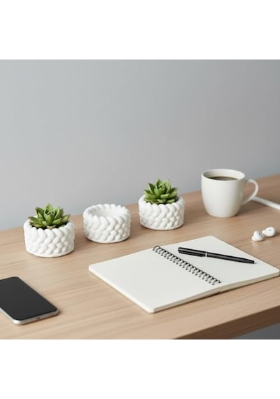 3 Lü Mini Saksı Seti 5 Cm El Yapımı Dekoratif Beton Saksı Küçük Sukulent Saksısı, Masa & Raf Dekoru, Modern Minimal Tasarım Bitki Dahil Değildir
