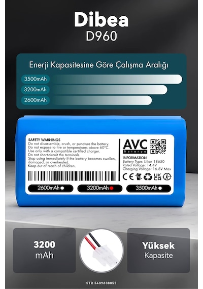 Dibea D960 3200mah Robot Süpürge Bataryası G.g