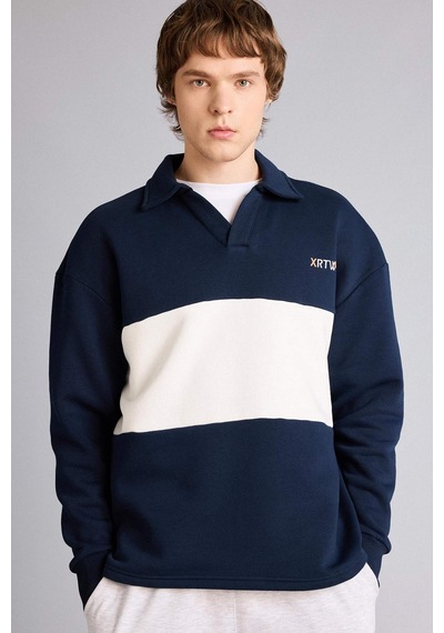 Defacto Boxy Fıt Polo Yaka Sweatshirt H5225ax26spnv253 Lacivert-nv253