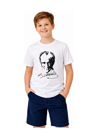 Atatürk Baskılı Çocuk Tişört Bgl-st05506 Beyaz