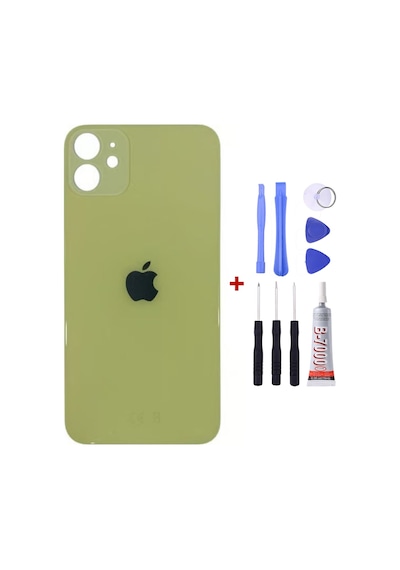 Apple Uyumlu iPhone 11 Sarı Arka Cam Kapak Arka Pil Kapağı