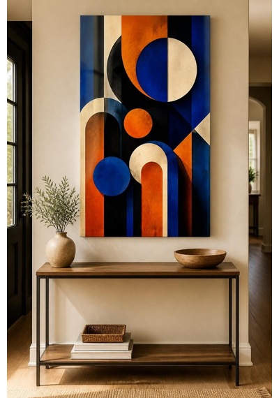 Geometrik Desenli Baskılı Cam Tablo Modern Soyut Duvar Dekoru