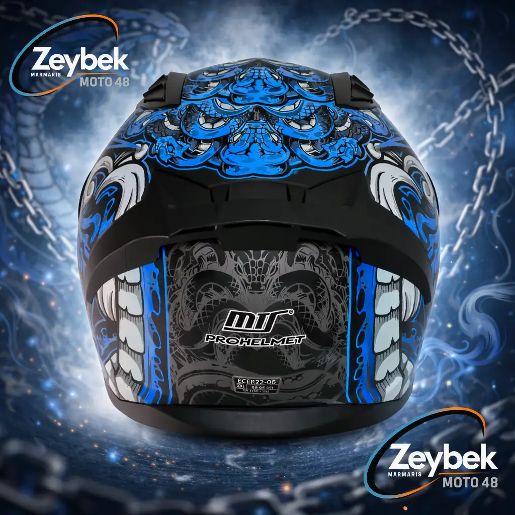 M-801 Snake Myth Blue Full Face Kask Fiber, Güneş Vizörlü, Dot-ce Onaylı Snake Myth Blue