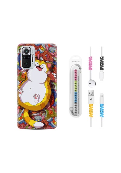 Xiaomi Redmi Note 10S Kılıf +Kablo Koruyucu Tombul Kedi 1739