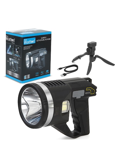 Watton Wt-416 Tripod Şarjlı Güvenlik Feneri Siyah