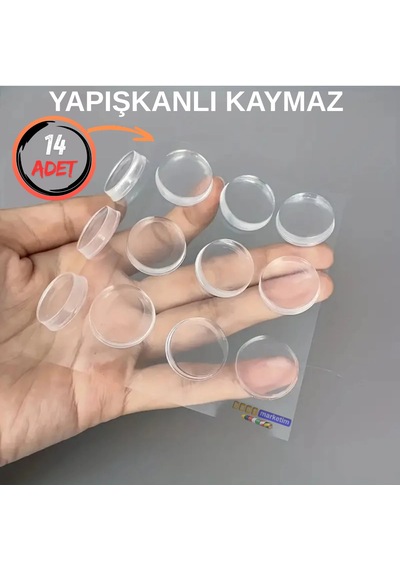 Mobilya Dolap Kapağı Ses Önleyici Cam Kesme Tahtası Ayağı Şeffaf Yapışkanlı Stoper Ayak 14 Adet