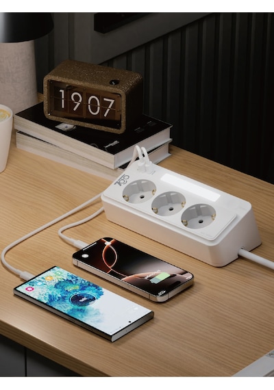 7go 7gsp1 3680w 3'lü Priz Beyaz Akım Korumalı 20w Pd Hızlı Şarj Usb 1.9m Kablolu Akıllı Led Ge 2 m