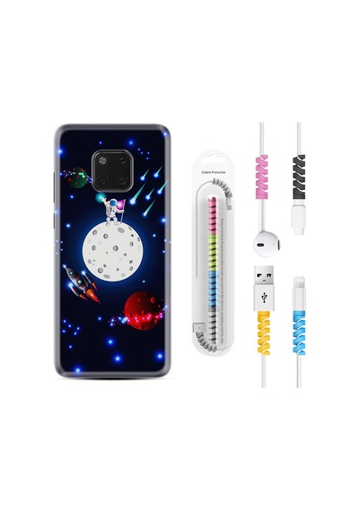 Huawei Mate 20 Pro Kılıf Kablo Koruyuculu Ay Ve Astronot 1694