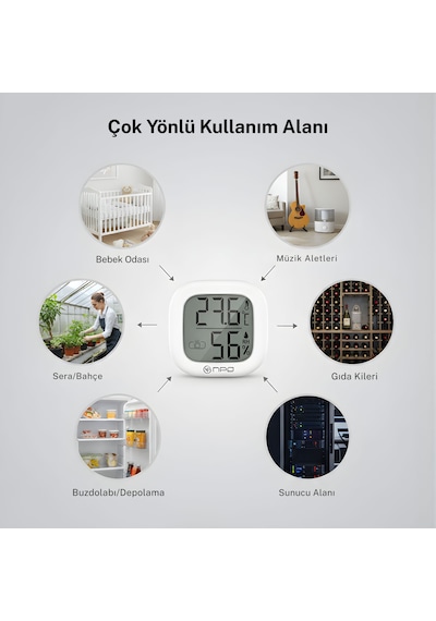 Npo Npt35b Dijital İç Mekan Termometresi Ve Nem Ölçer, Renkli Konfor Göstergeli, Beyaz