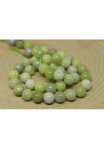 Peridot (Zebercet) Taşı Yeşil-Beyaz Alacalı YARIM Dizi 8mm (23115) (18cm uzunluğundadır)