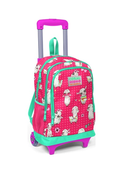 Coral High Kids Neon Mercan Alpaka Desenli Işıklı Tekerlekli Okul Çantası