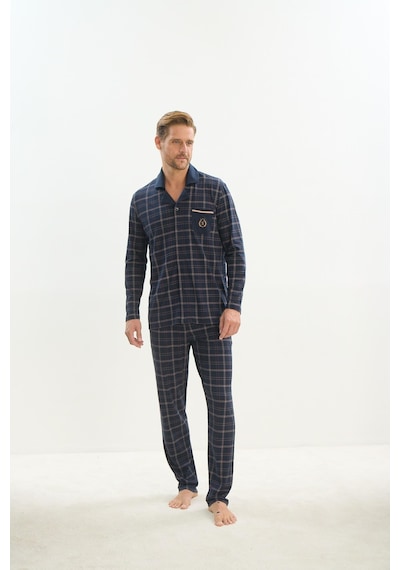 Sevim Erkek Uzun Kol Gömlek Yaka Önden Düğmeli Lacivert Pijama Takım C5t3n5o9 001