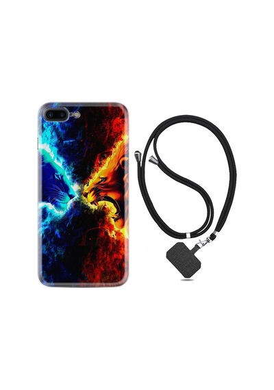 Iphone 7 8 Plus Kılıf Ipli Boyun Askılı Desenli Silikon Red Blue Leon 1714 Uyumlu