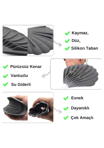 Tineke Siyah Renk Kaymaz İstiridye Şekilli Silikon Sabunluk Sabun Depolama Tutucu Ve Taşınabilir Sabunluk Siyah
