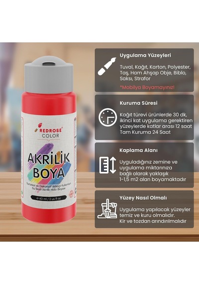 Lexroo Kırmızı Akrilik Boya 60ml