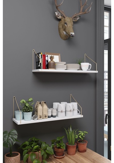 Duvar Rafı Kitaplık Mutfak Banyo Yaşam Alanı 20 X 70 Cm 2 Adet Beyaz Altın Kollu