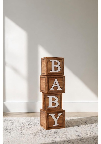 Baby Yazılı Ahşap Konsept Baby Shower Dekorasyon Kutu Set