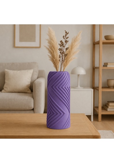 3d Baskı Vector Vazo - Geometrik Çizgili Dekoratif Vazo-mor Diğer