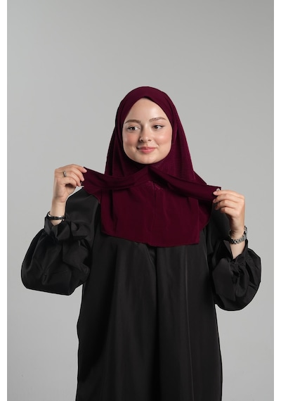 Hürrem Bone Bordo Pratik Hazır Geçmeli Tesettür Eşarp Sandy Arkadan Çıtçıtlı Piliseli Hijab 2406 16 Bordo