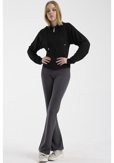 Yumuşak Dokulu Crop Sweatshirt - Siyah Siyah