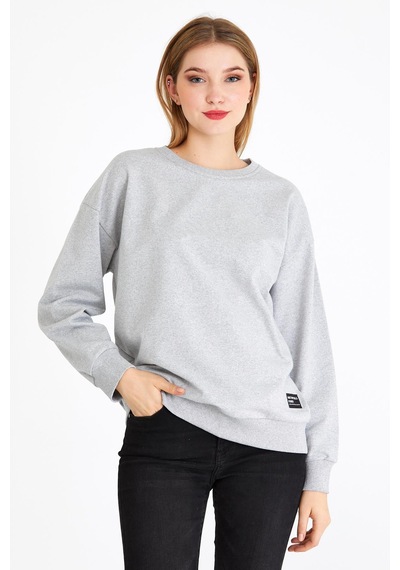 MMetalic Kadın Gri Renk Basic Bisiklet Yaka Sweatshirt