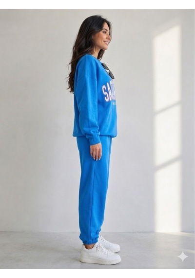 Stsahra Kadın Mavi Bisiklet Yaka Sweatshirt