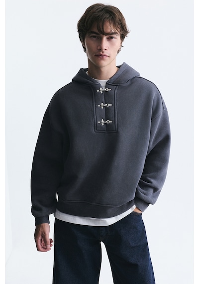 Vamos Boxy Fit Metal Klips Kapama Sweatshirt Füme