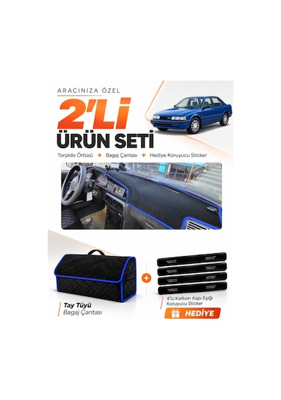 E-biz Mazda 626 Gd 1987-1991 Uyumlu Torpido Örtüsü + Tay Tüyü Bagaj Çantası - Siyah-mavi - Ma008
