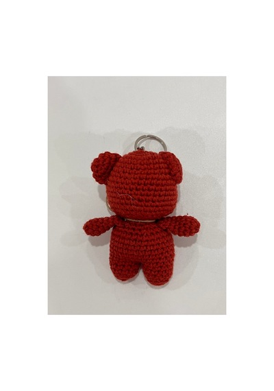 El Yapımı Amigurumi Ayıcık Anahtarlık - Örgü Figür, Jüt Fiyonklu 9-10 Cm Bordo Bordo