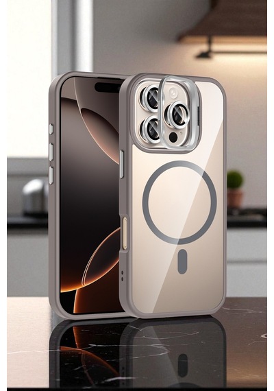 Apple İphone 16 Pro Kılıf Standlı Ve Kamera Lens li M-safe Şarj Özellikli Sararmaz Kılıf