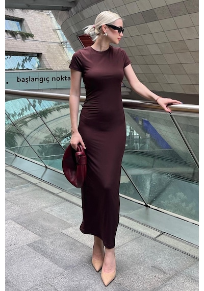 Madmext Acı Kahve Basic Yarım Balıkçı Uzun Elbise Mg1856-acı Kahverengi Koyu Kahverengi