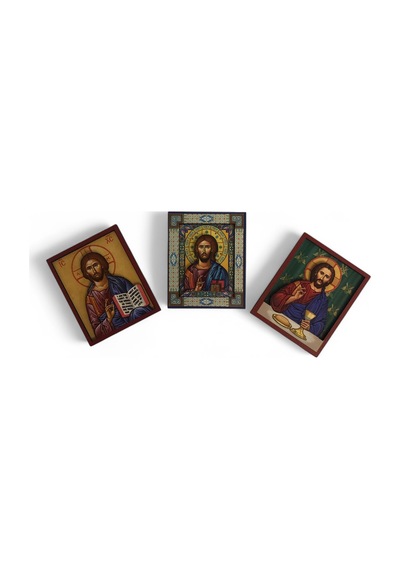 İkona 3'lü Magnet Kabartma İsa Mesih Ve Kabartma Çerçeveli No 5 Karışık Renkli