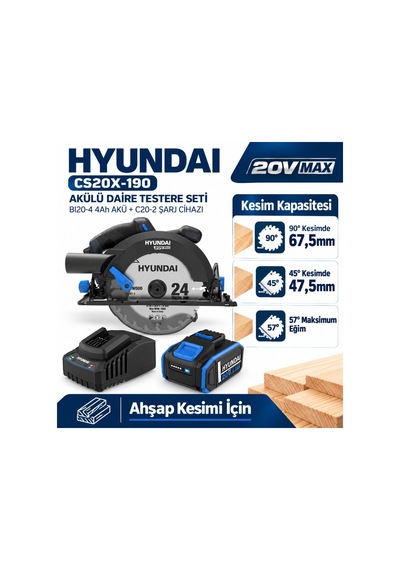 Hyundai Cs20x-190 20v Kömürsüz Akülü Daire Testere Seti 190mm 4ah Akü Ve Şarj Dahil