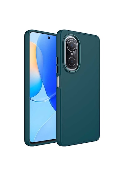 Goocamp Huawei Nova 9 Se Kılıf Metal Çerçeve Ve Buton Tasarımlı Silikon Luna Kapak - Koyu Yeşil