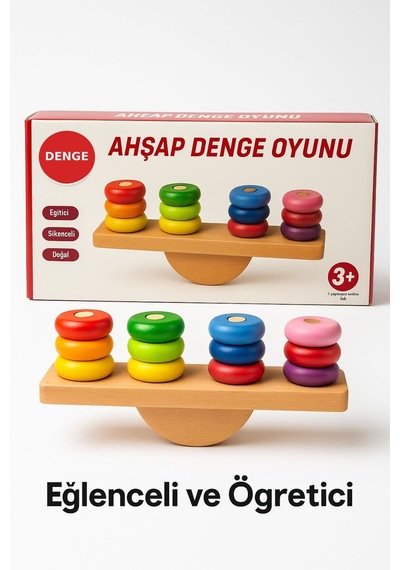 Ahşap Denge Oyunu Renkli Halkalı Eğitici Motor Beceri Ve Koordinasyon Geliştirici