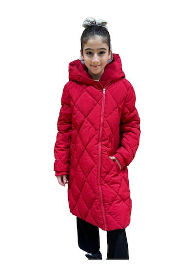 Kız Çocuk Kapüşonlu Kaban 51329 Kırmızı