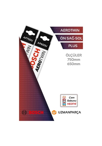 Bosch 3397006954+3397006952 750mm + 650mm Muz Tipi Aerotwin Plus Ön Silecek Seti Ap750u+ap650u