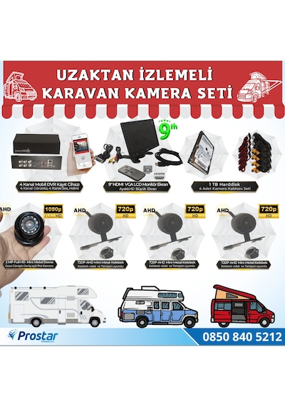 Karavan 1 Tb Harddiskli 9 Inç Hdmi Monitörlü 4 Kameralı Uzaktan