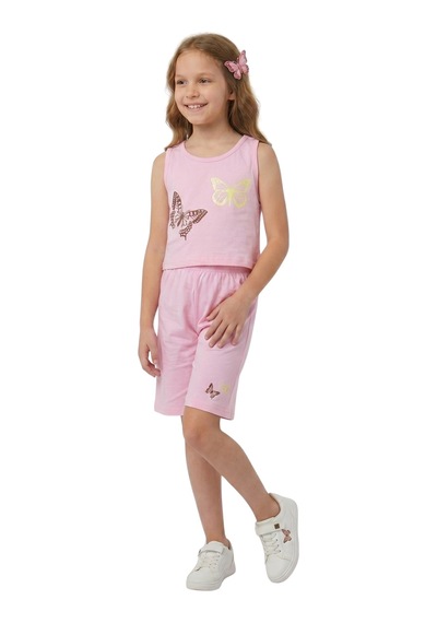 New Kids Kelebek Baskılı Şortta Kelebek Pmb Yaldız Detaylı. Kız Çocuk Takım-91181 Pembe