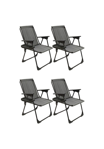 Natura 4 Adet Kamp Sandalyesi Oval Bardaklıklı - Gri