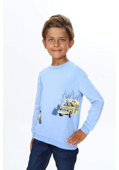 Toontoy Kids Toontoy Erkek Çocuk Baskılı Sweatshirt Mavi